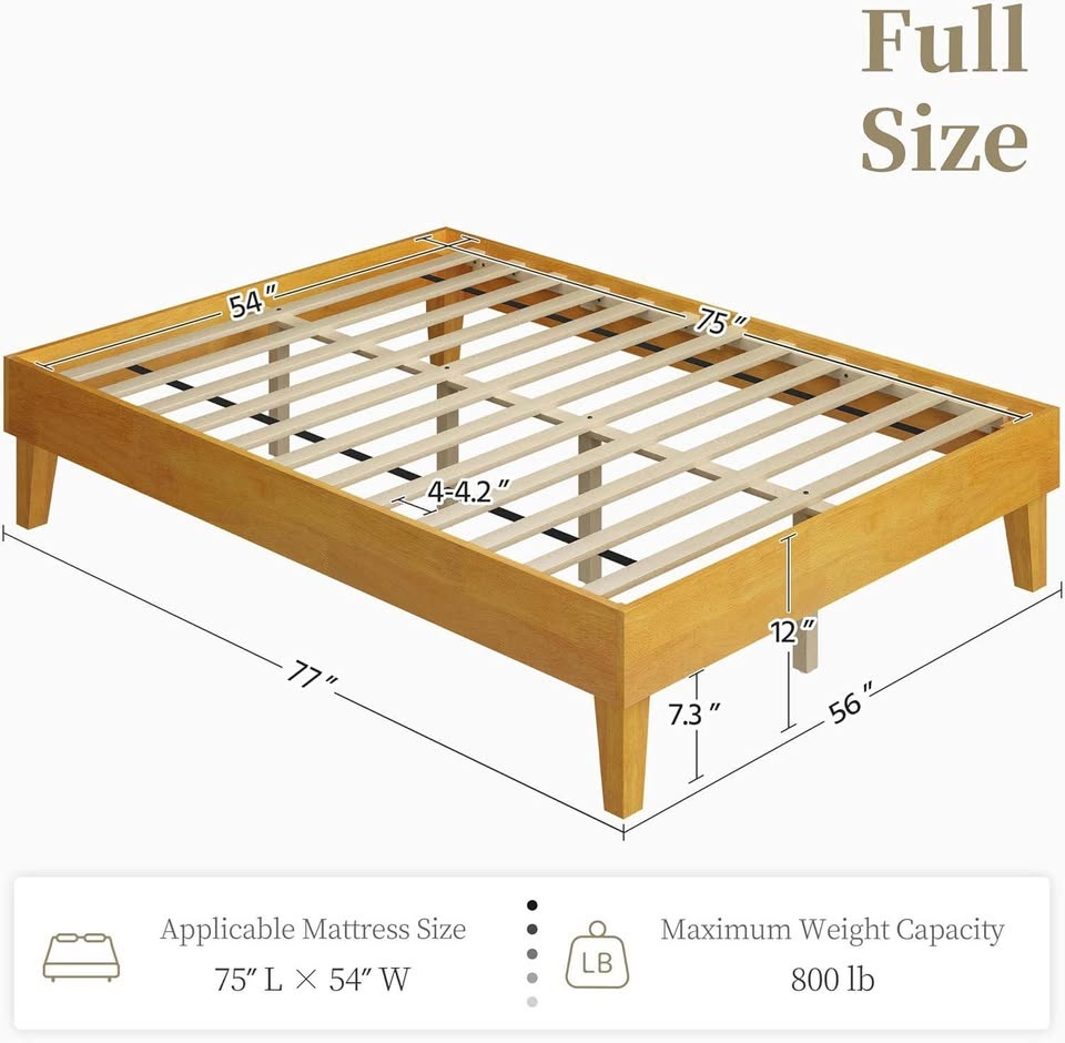 Full/Double Wooden Platform Bed with Wooden Slats - photo 2