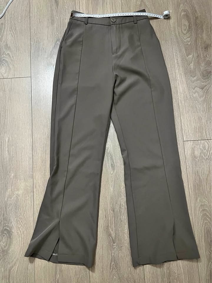 Khaki Trousers with Front Slit Hem - photo 3