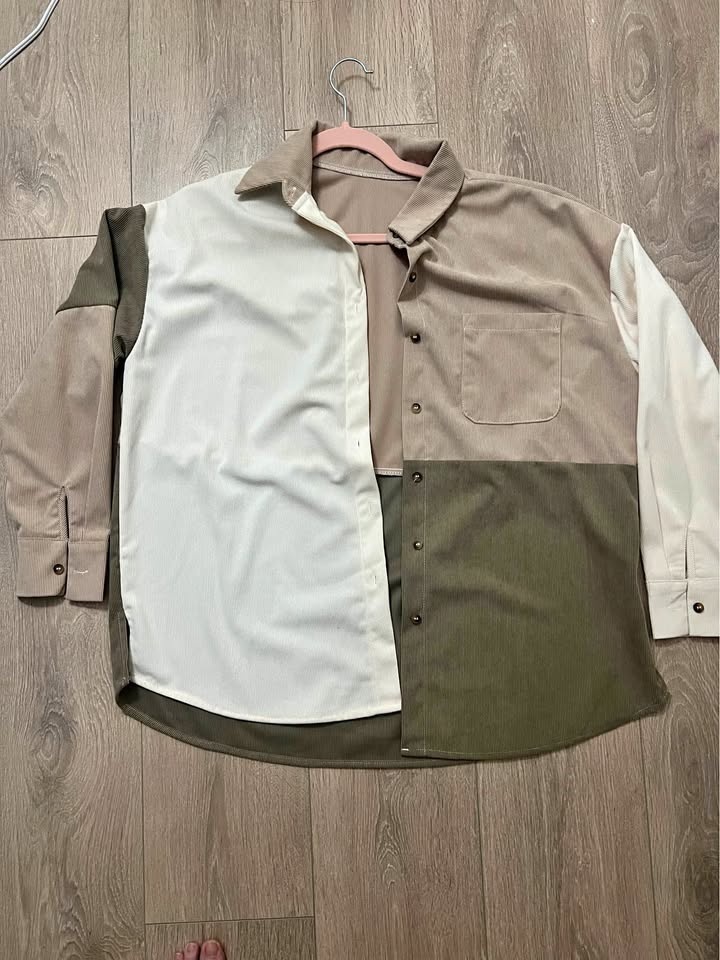 Trendy Colorblock Corduroy Button-Down Shirt