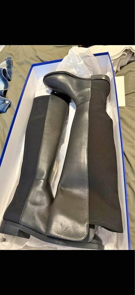 Stuart Weitzman Over-the-Knee Boots - Black Leather Suede Size 8
