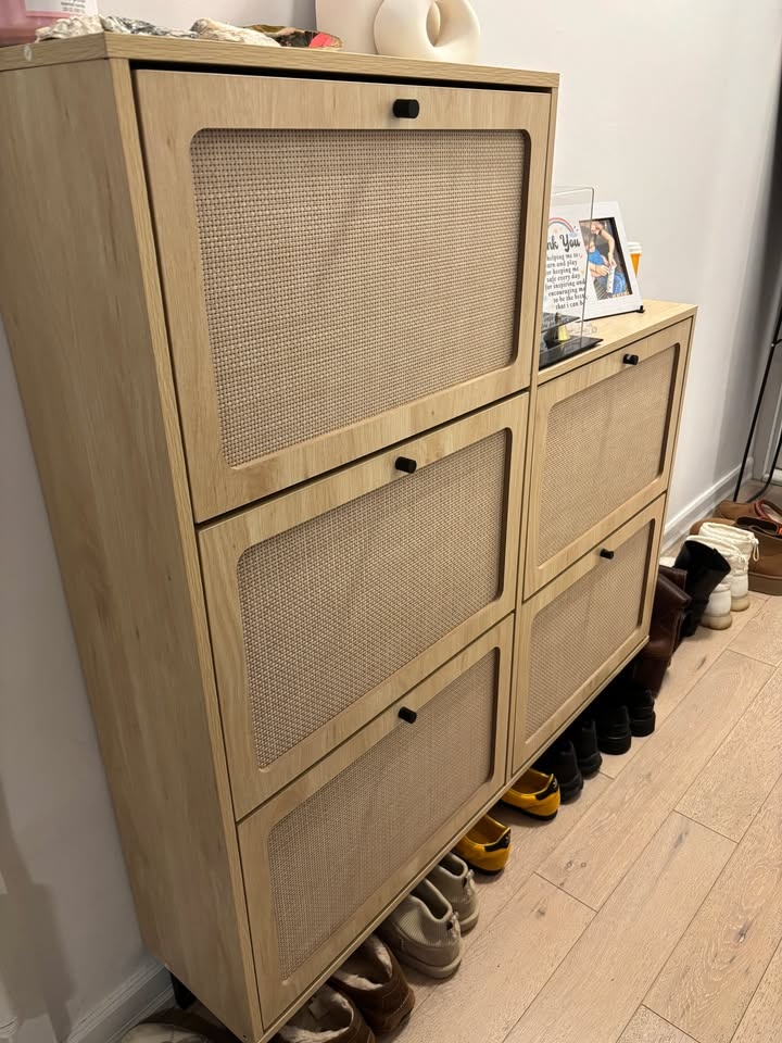 Modern Light Oak Shoe Cabinet with Rattan Doors - photo 2