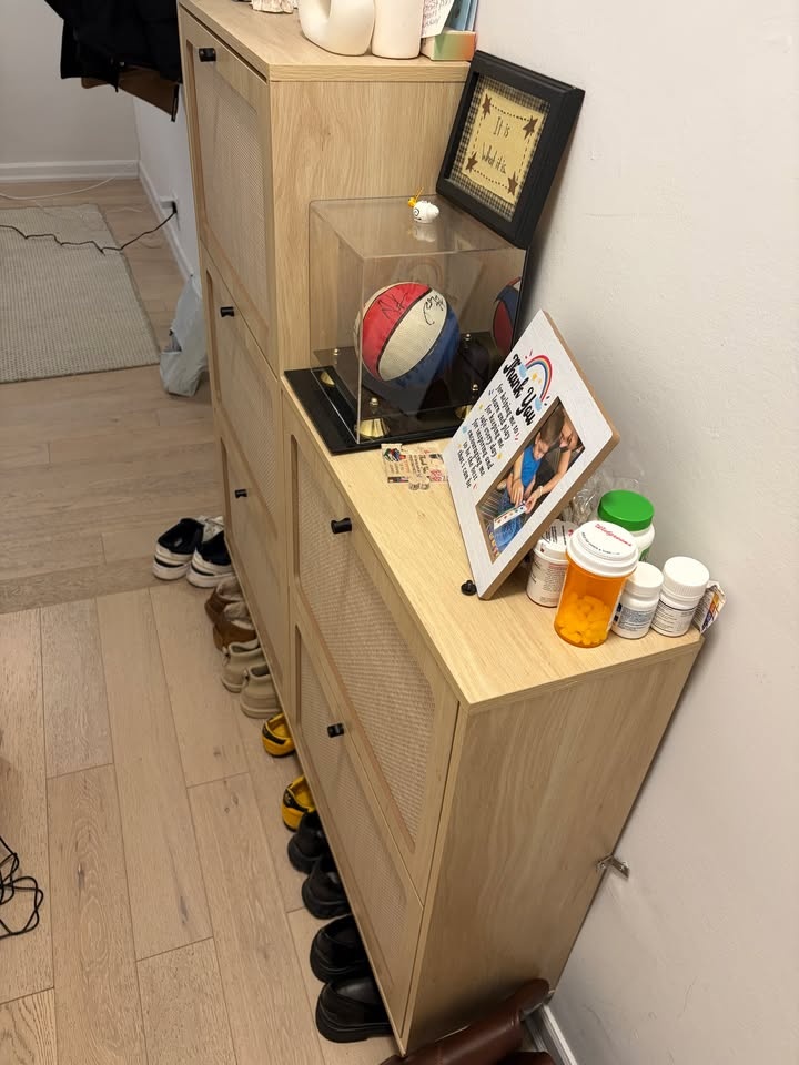 Modern Light Oak Shoe Cabinet with Rattan Doors - photo 4