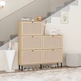 Modern Light Oak Shoe Cabinet with Rattan Doors - photo 5
