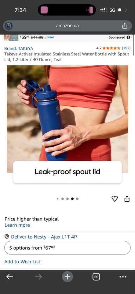 Takeya Actives 40oz Insulated Water Bottle - photo 2