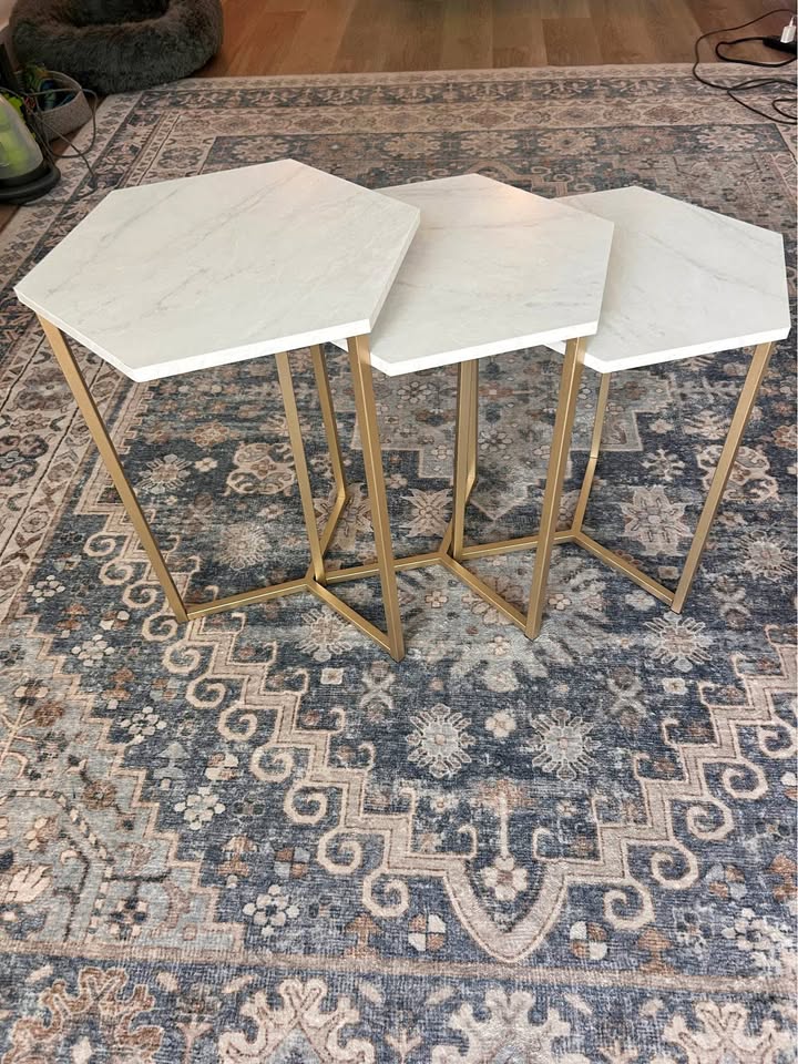 3 white gold nesting tables