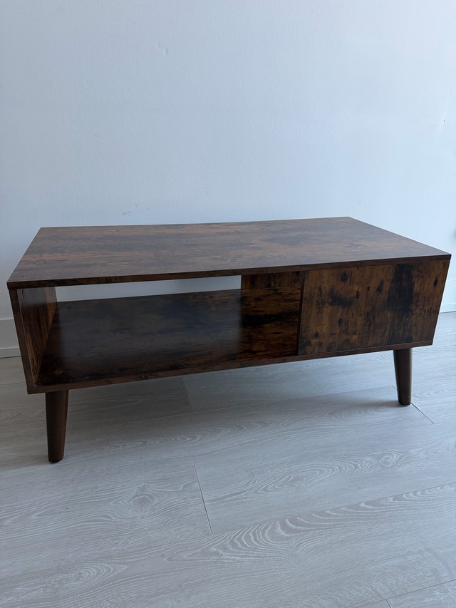 Rustic Brown Mid-Century Modern Coffee Table with Shelf - photo 2