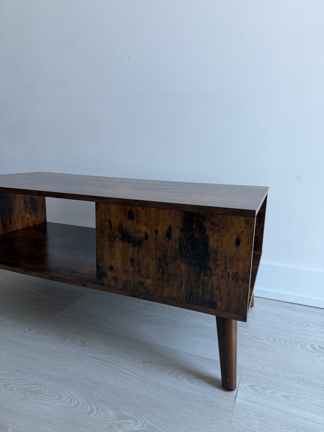 Rustic Brown Mid-Century Modern Coffee Table with Shelf - photo 4