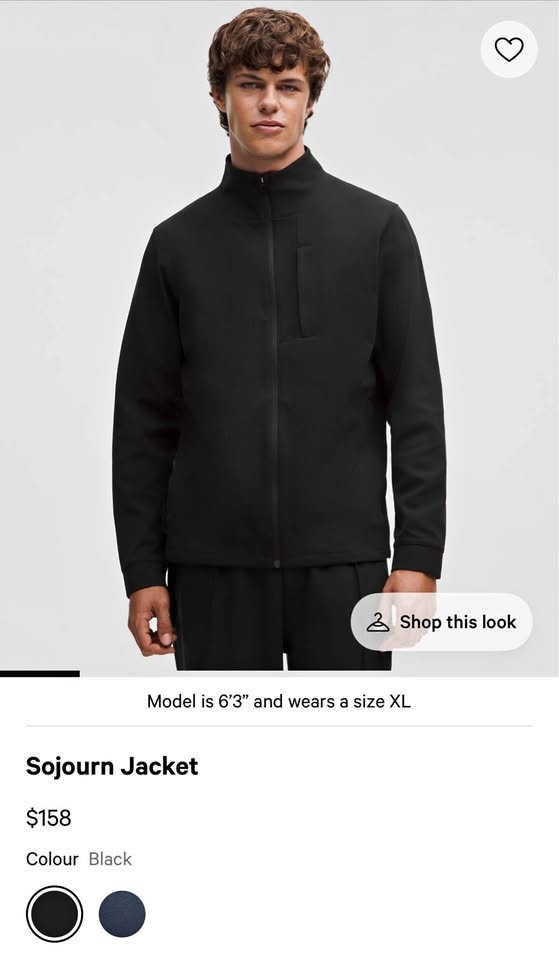 Lululemon Men's Sojourn Jacket (black) size XL
