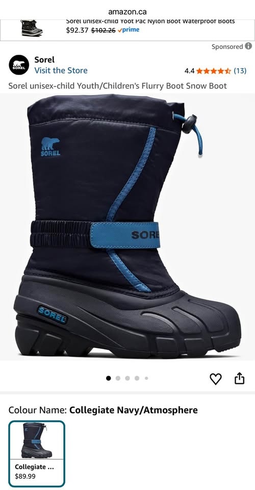 Sorel Youth Flurry Snow Boots - Size 7