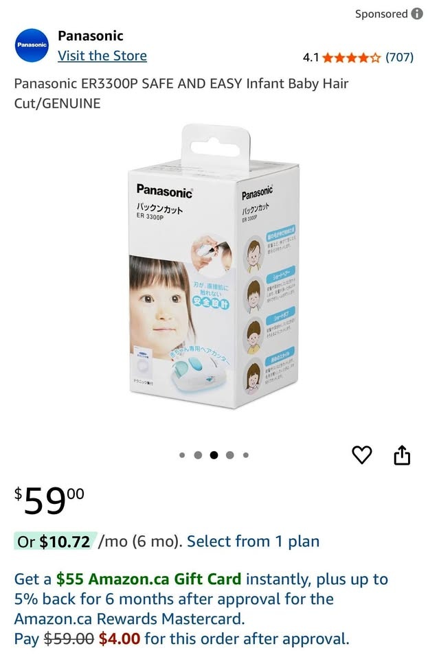 Panasonic ER3300P SAFE AND EASY Infant Baby Hair Cut