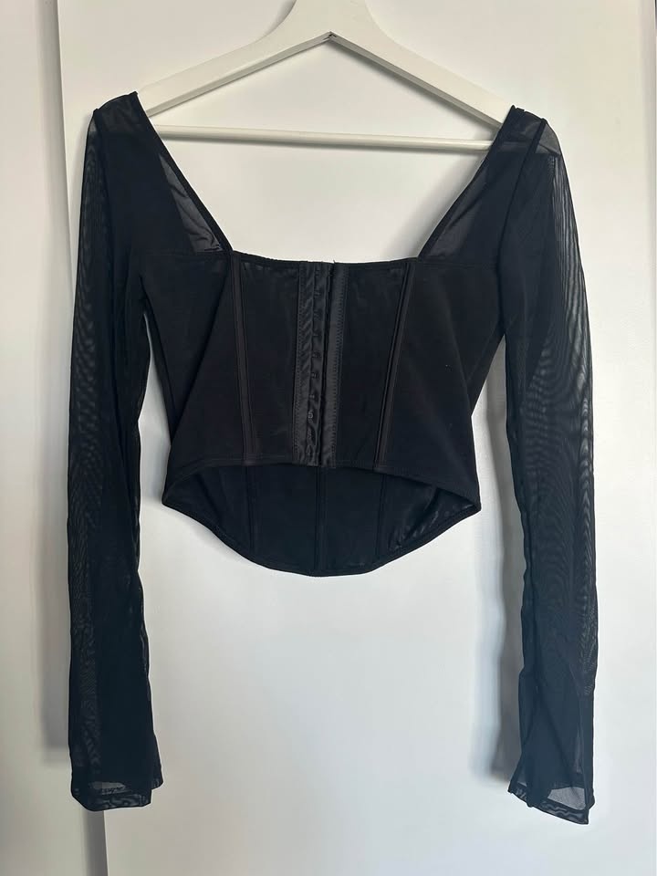 Garage Black Corset Top with Mesh Sleeves - photo 2