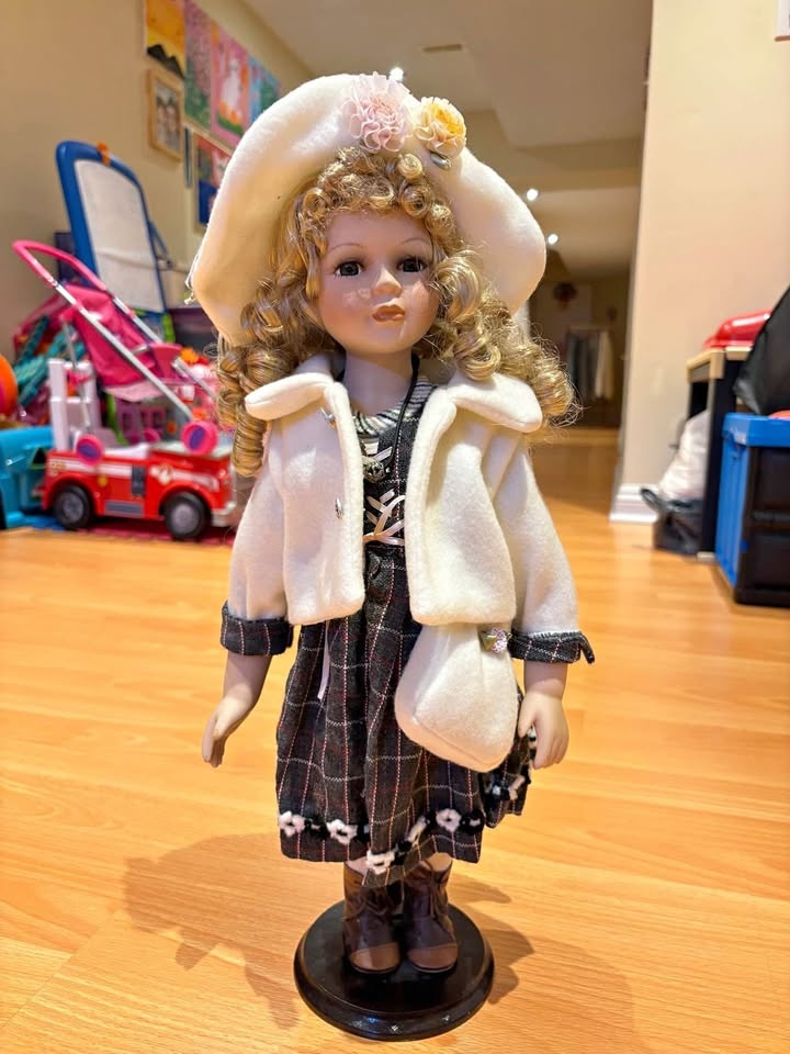 Vintage doll with stand (49cm tall)