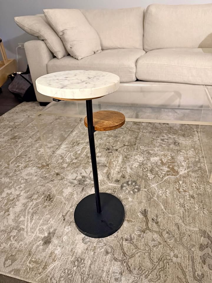 Modern Marble & Wood Tiered Side Table