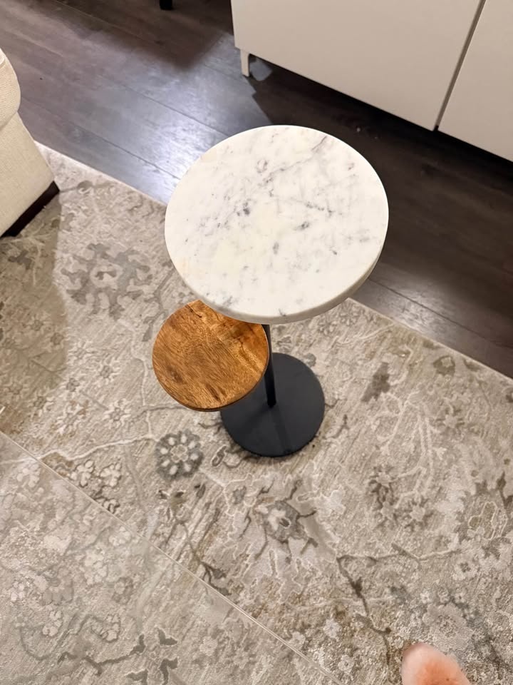 Modern Marble & Wood Tiered Side Table - photo 2