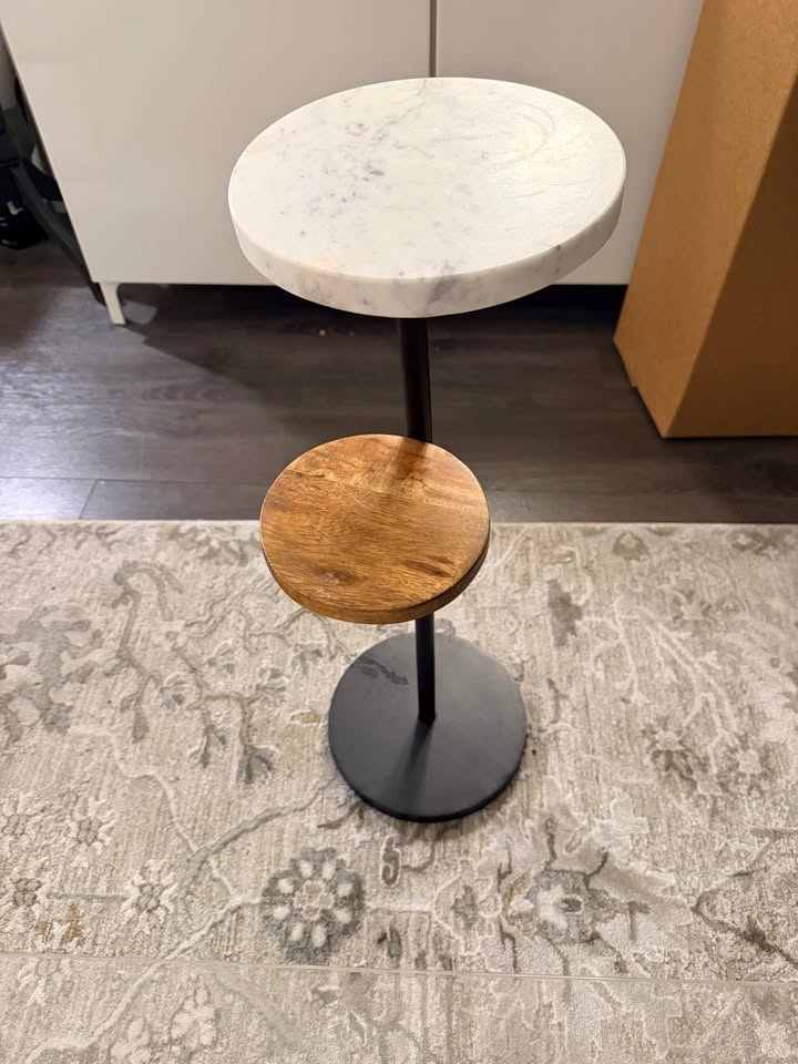Modern Marble & Wood Tiered Side Table - photo 3