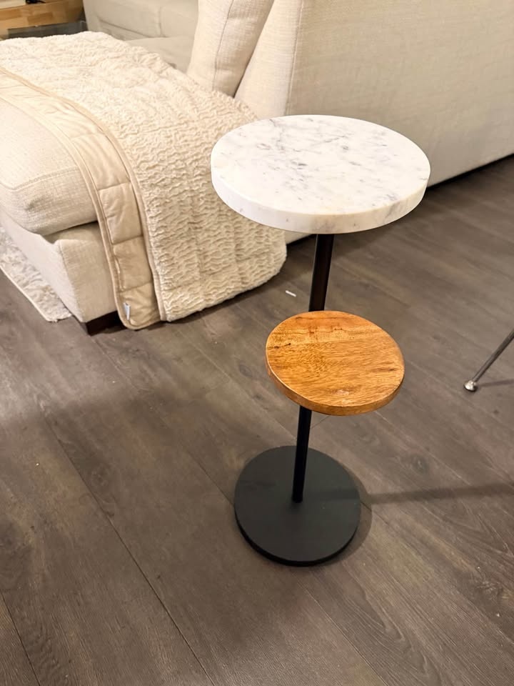 Modern Marble & Wood Tiered Side Table - photo 4