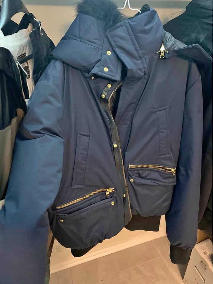 Mackage navy blue bomber down jacket