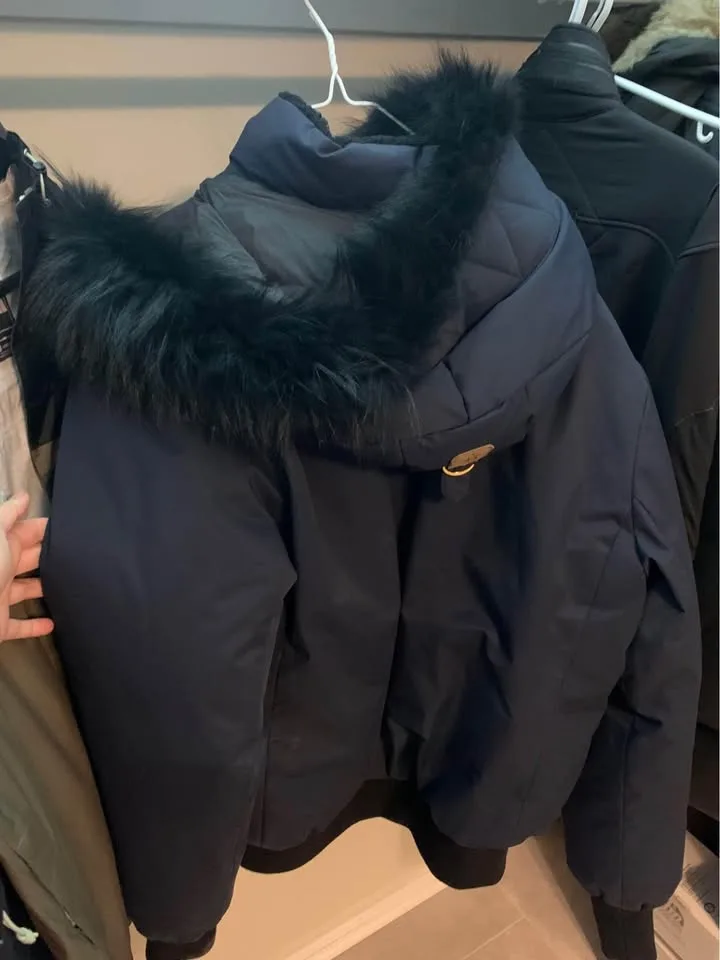 Mackage navy blue bomber down jacket image indicator(2)