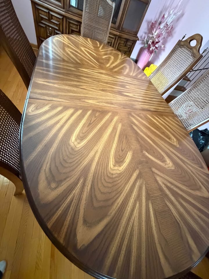 1970s Solid Wood Dining Set - Table, 6 Chairs, China Cabinet - photo 2