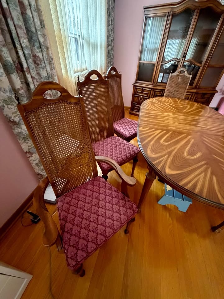 1970s Solid Wood Dining Set - Table, 6 Chairs, China Cabinet - photo 3