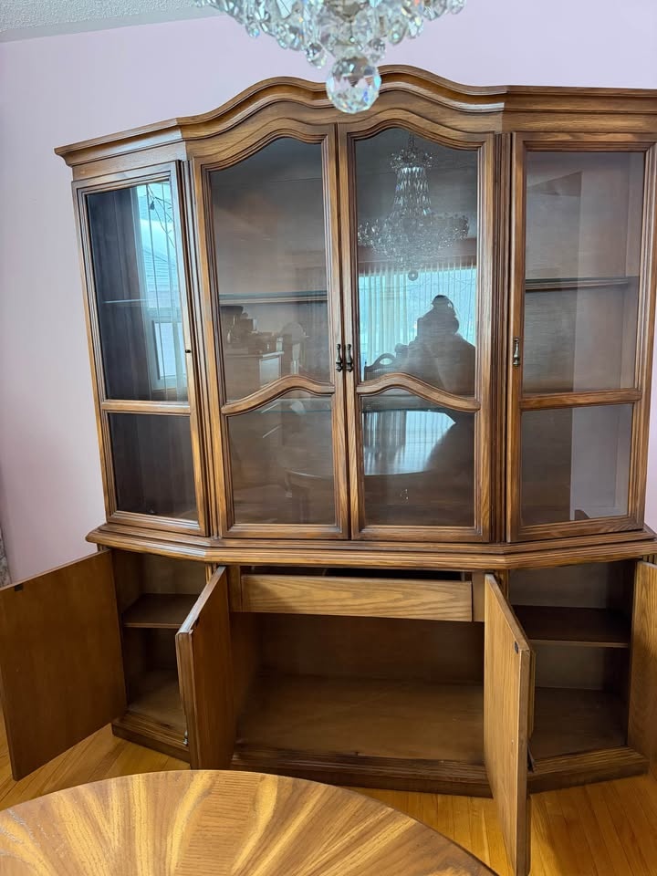 1970s Solid Wood Dining Set - Table, 6 Chairs, China Cabinet - photo 4