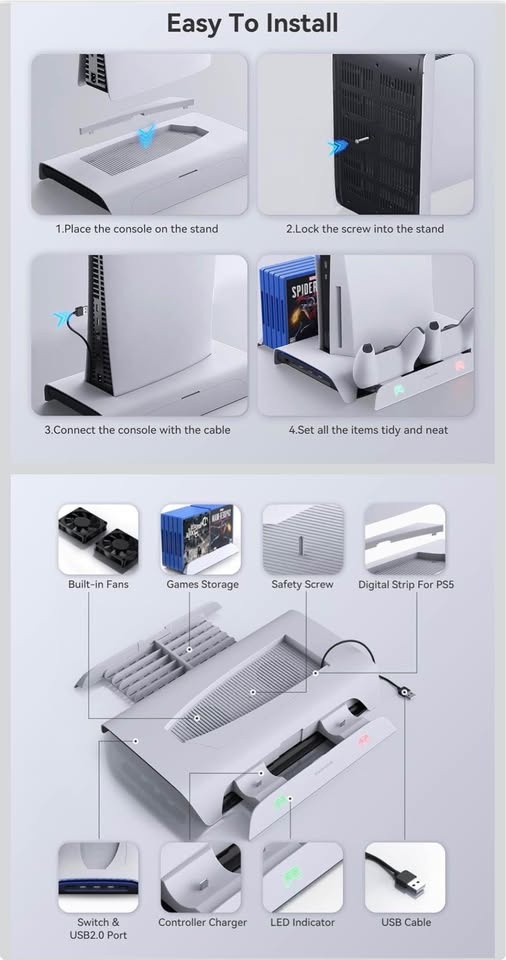 PS5 Cooling Stand w/ RGB & Controller Charger - photo 3