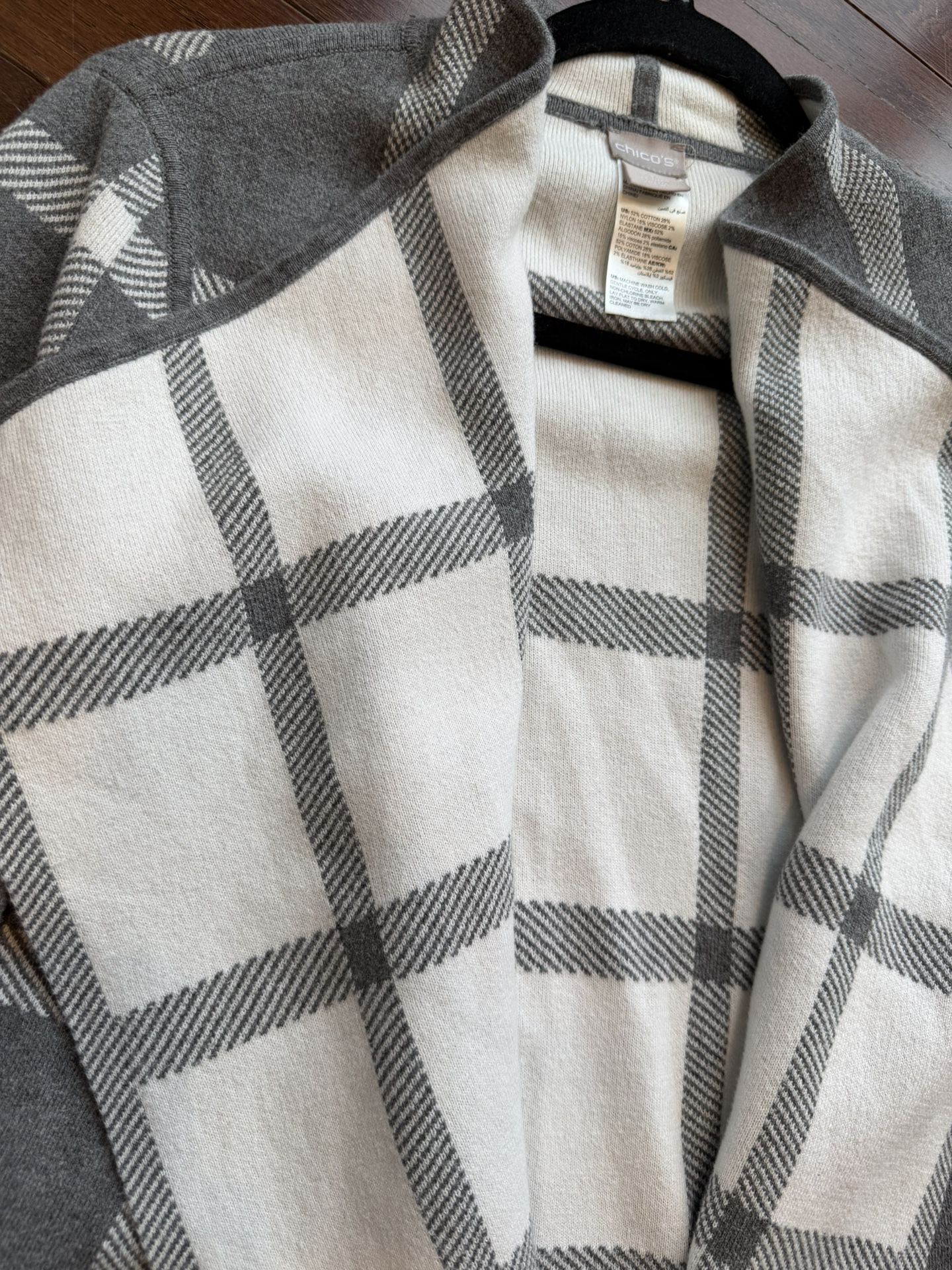 Chico's Size 1 (XL) Gray White/Plaid Cardigan Sweater Jacket Bla - photo 2