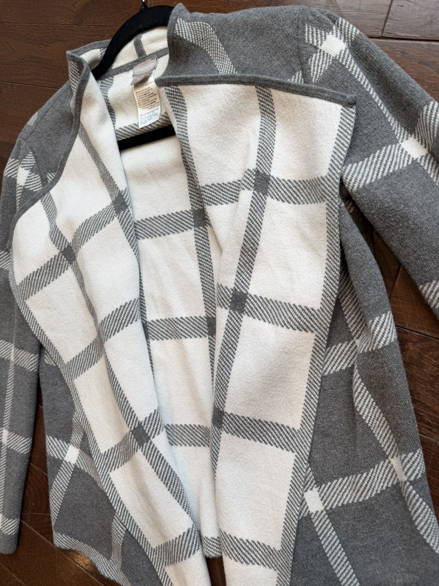 Chico's Size 1 (XL) Gray White/Plaid Cardigan Sweater Jacket Bla - photo 5