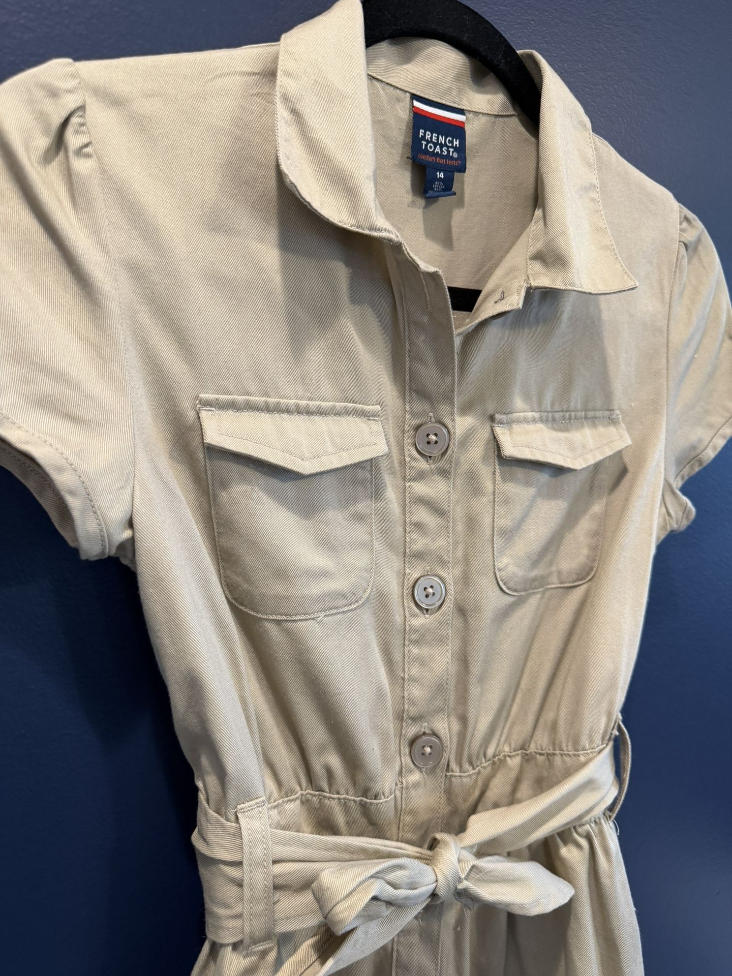 Like New Girls Size 14 Brown Safari Shirt dress with belt $10 - photo 4