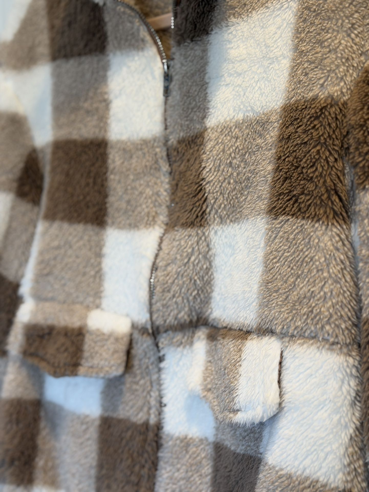 Women's XS Plush Brown & Plaid Fleece Jacket - photo 2