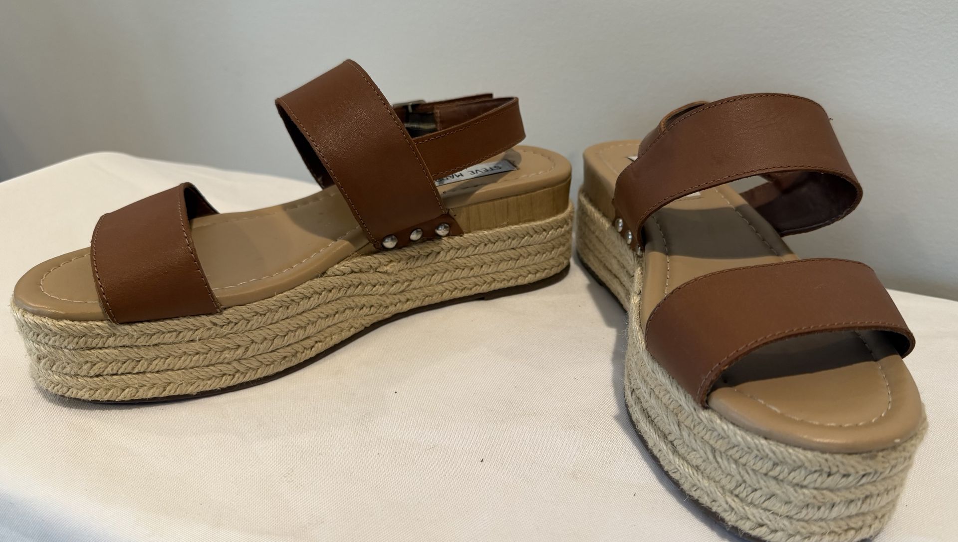 Like New Steve Madden Catia Wedge Sandals - Brown Leather, Size