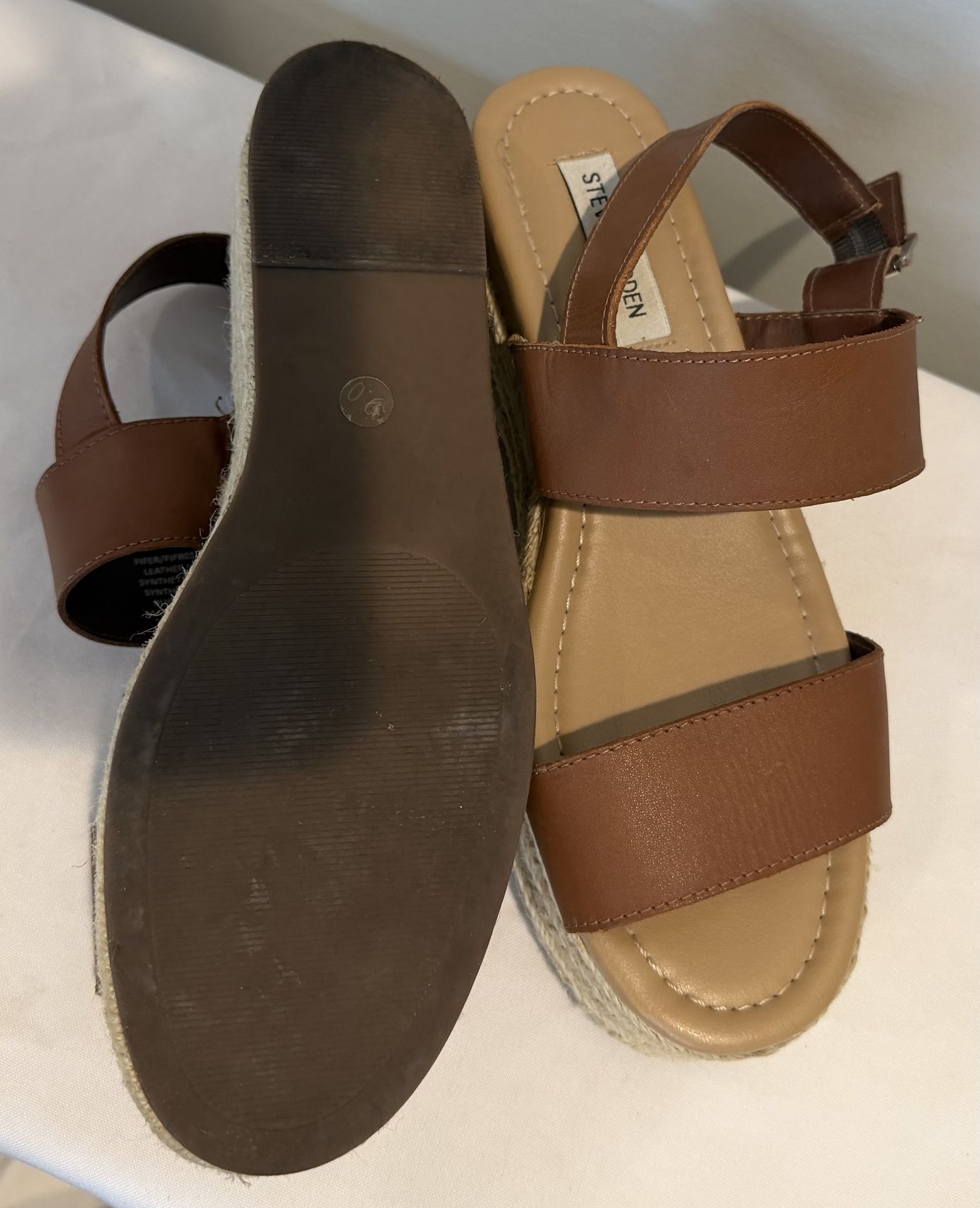 Like New Steve Madden Catia Wedge Sandals - Brown Leather, Size - photo 2