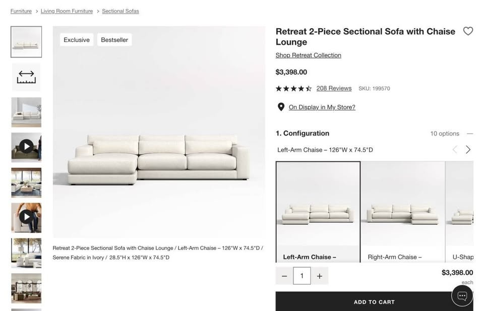 Crate & Barrel 2-Piece Sectional Sofa - photo 2