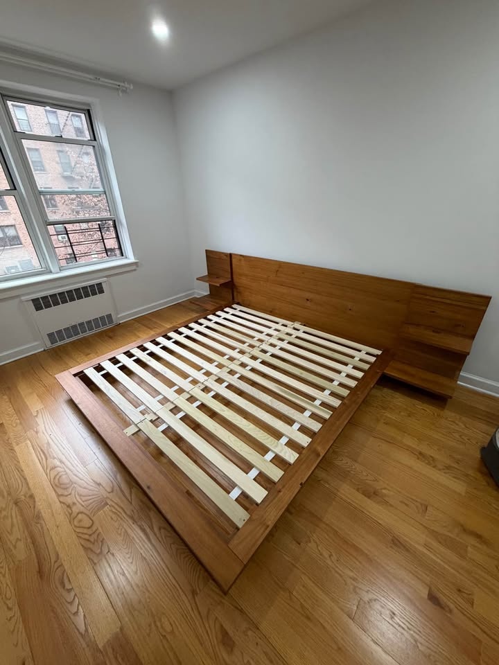 CB2 Andes Acacia Wood Platform King Bed with Nightstands