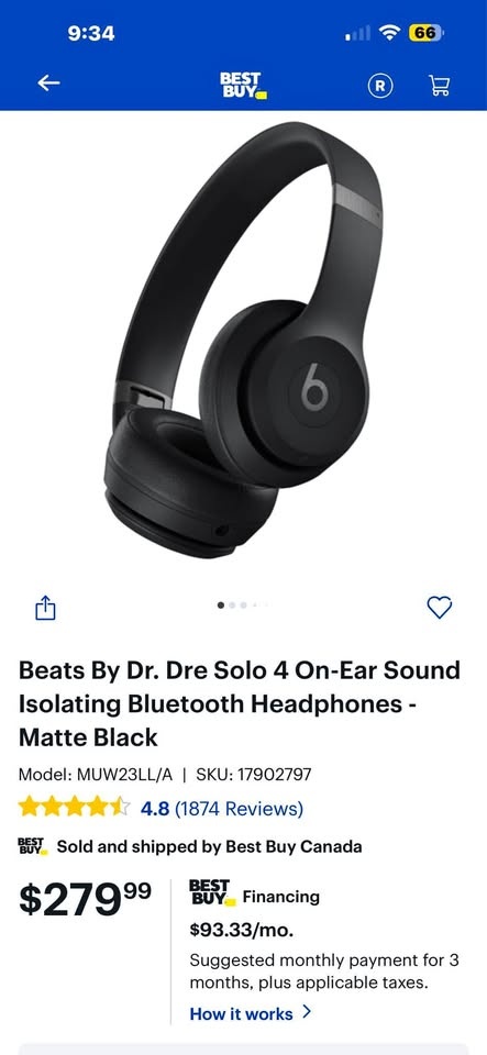 Beats Solo 4 On-Ear Bluetooth Headphones - Matte Black