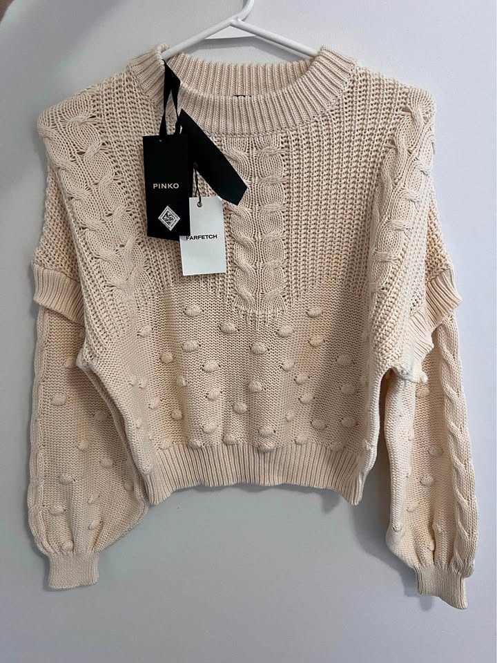 New Women Pinko Beige Cotton Knit Sweater XS NEED GONE ASAP