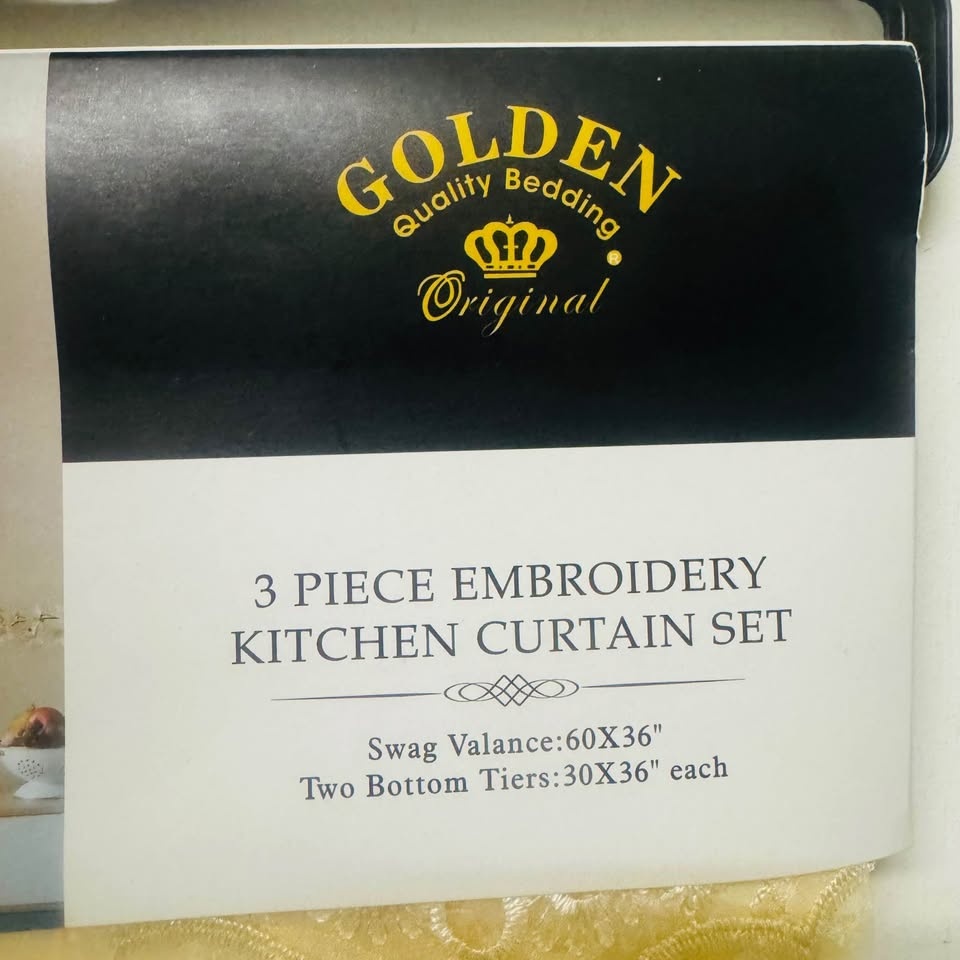 NWT Golden 3-Piece Embroidery Kitchen Curtain Set - photo 3