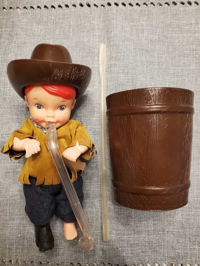Vintage Kenner Sip-Along Sam Doll with box and cup