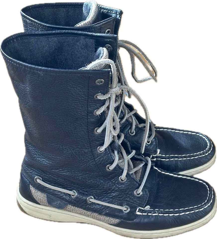 Black Leather Sperry Top Sider Lace Up Boots