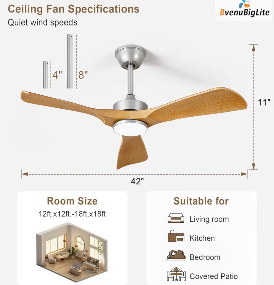 42” Ceiling Fan with Lights and Remote – Low Profile Modern Fan - photo 2