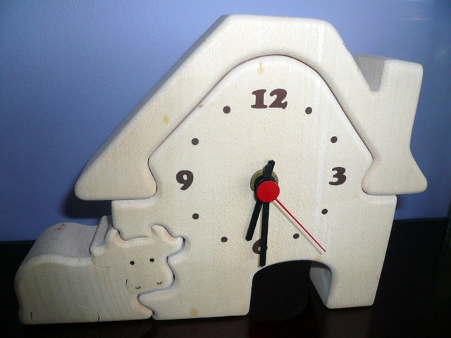 3D Cute Wooden Cow Clock