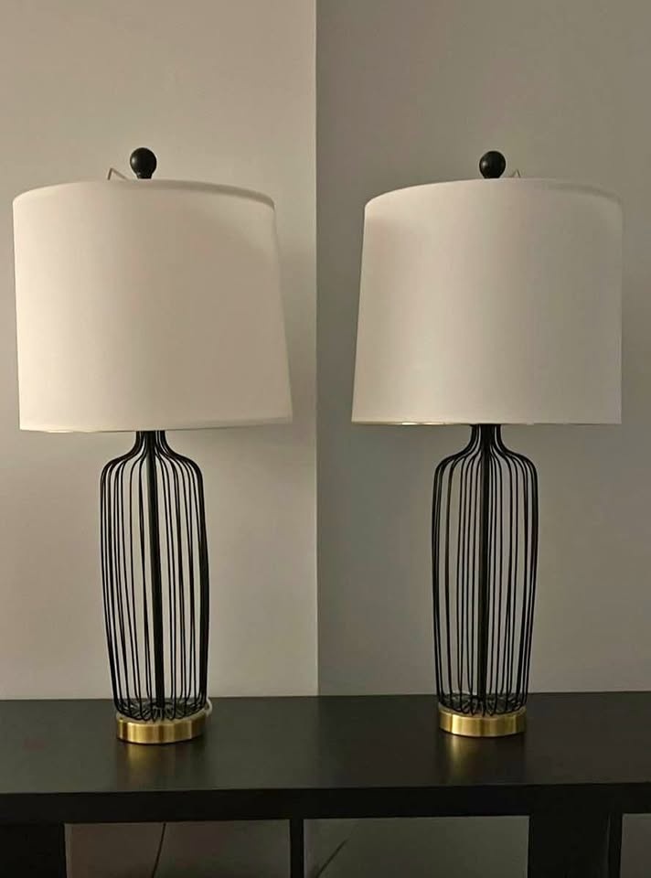Modern Black & Gold Table Lamps Pair