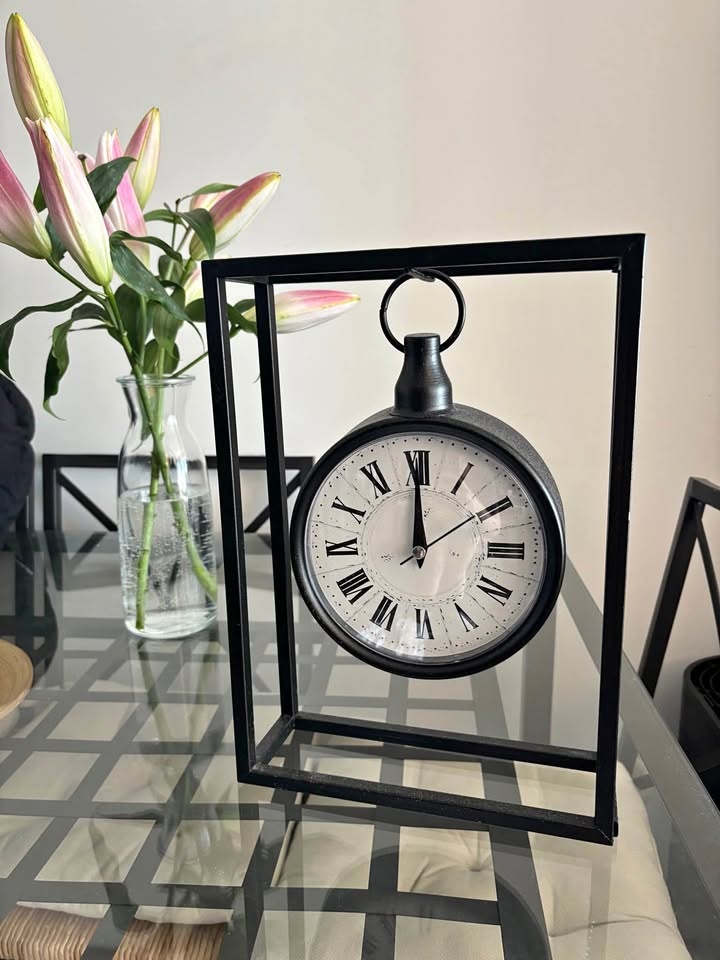 Modern Decorative Table Clock – Black Metal Frame