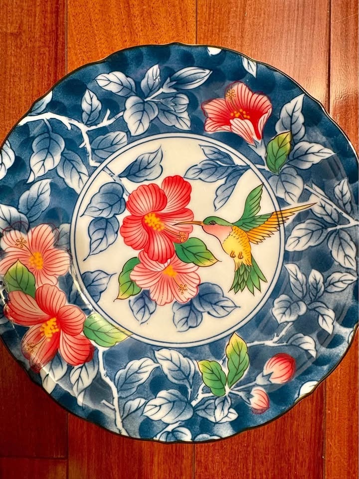 Vintage Oriental Porcelain Plate - Hummingbird & Hibiscus - Exce