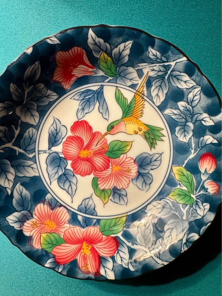 Vintage Oriental Porcelain Plate - Hummingbird & Hibiscus - Exce - photo 2