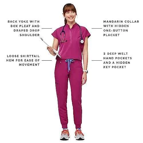 FIGS Raspberry Sorbet Set & Vivid Red Rafaela Top for sale image indicator(7)