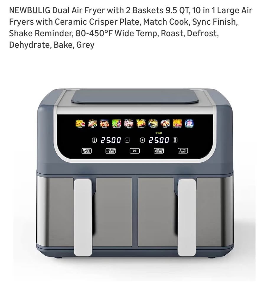 (New) Dual Air Fryer with 2 Baskets 9.5 QT