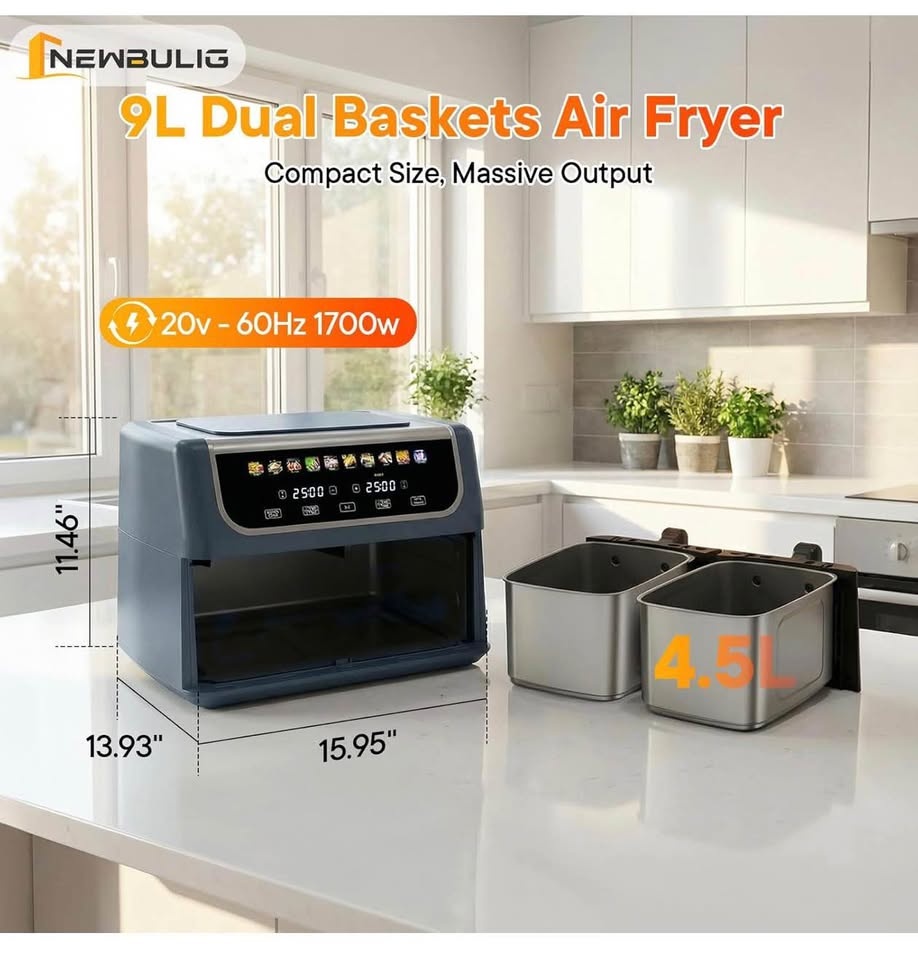 (New) Dual Air Fryer with 2 Baskets 9.5 QT - photo 3