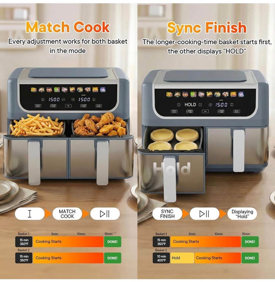 (New) Dual Air Fryer with 2 Baskets 9.5 QT - photo 5