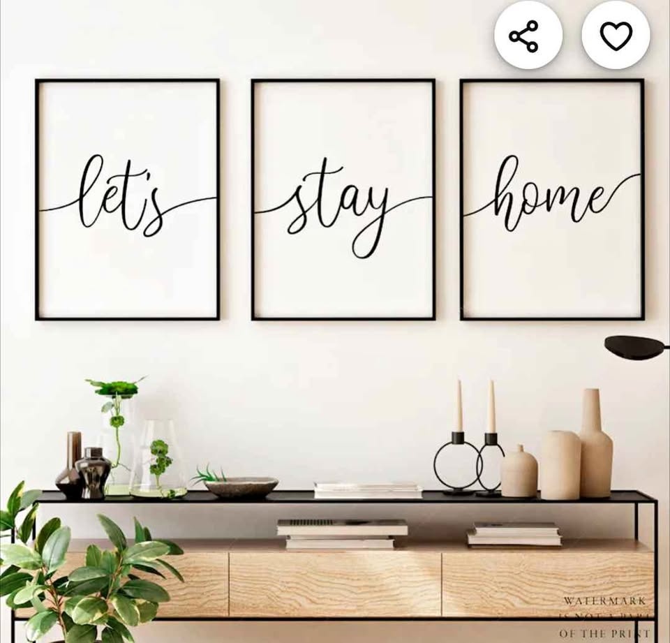 Set of 3 Let's Stay Home Decor Posters with Large Frames